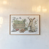 Garden Patch X by Leslie Trimbach. shown as a paper print in a natural frame. Available as a archival giclee rolled canvas, fine art paper, or poster print. SKU 90669i.