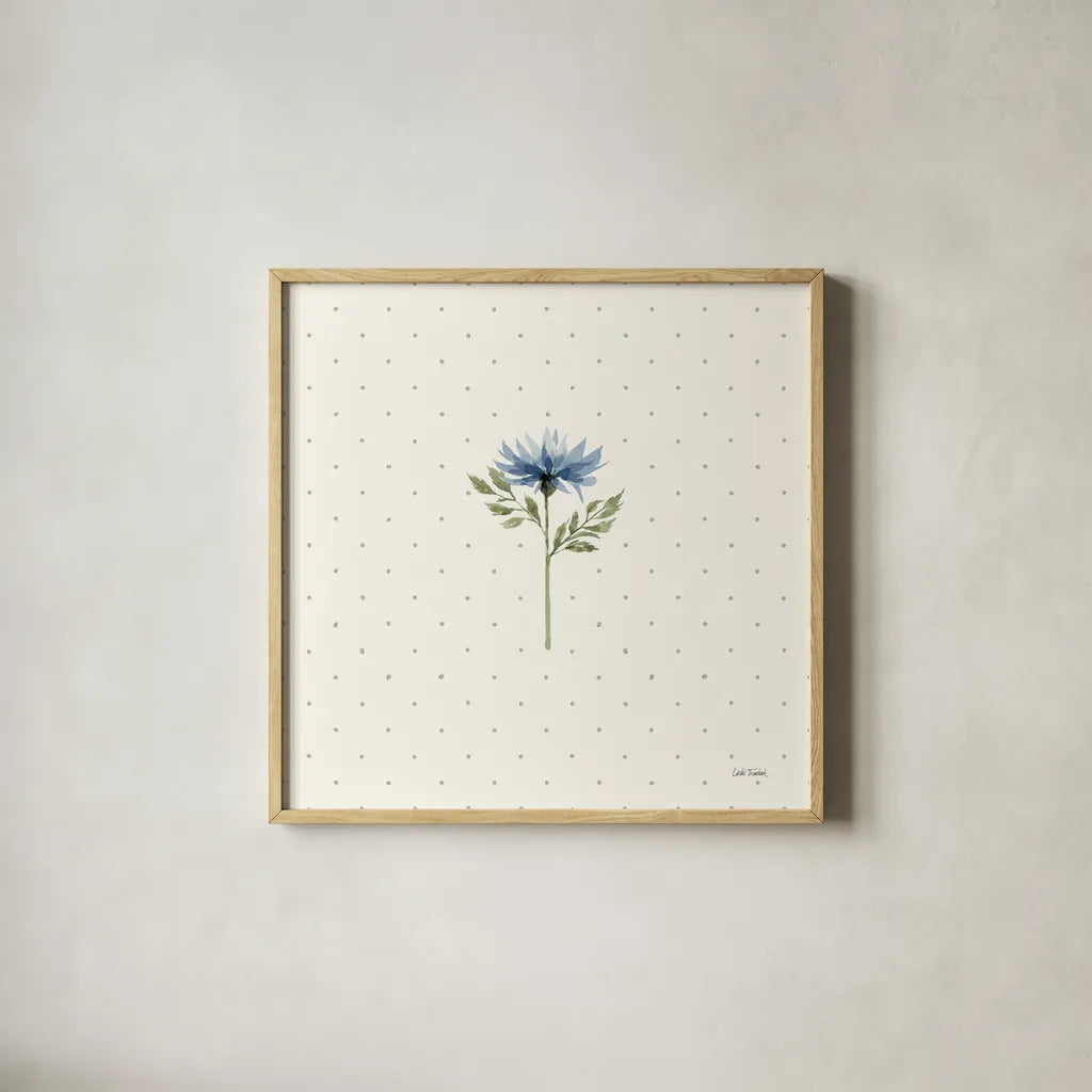 Gentle Bloom I by Leslie Trimbach. Shown in a natural wood glass frame for a timeless modern aesthetic. Available as an archival giclee rolled canvas, fine art paper, or poster print. SKU 98931a.