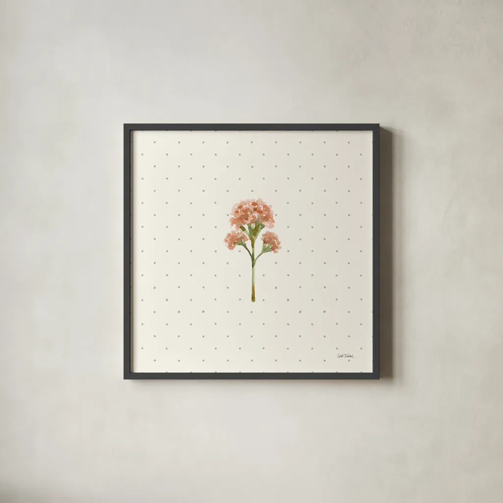 Gentle Bloom II by Leslie Trimbach. Shown in a sleek black glass frame for a contemporary gallery look. Available as an archival giclee rolled canvas, fine art paper, or poster print. SKU 98932a.