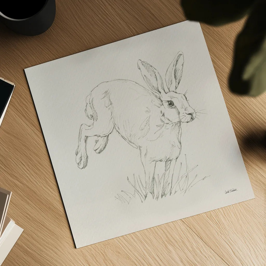 Graceful Rabbit I by Leslie Trimbach. Shown as a detailed flat fine art print, highlighting archival giclee quality. Available as an archival giclee rolled canvas, fine art paper, or poster print. SKU 85186a.