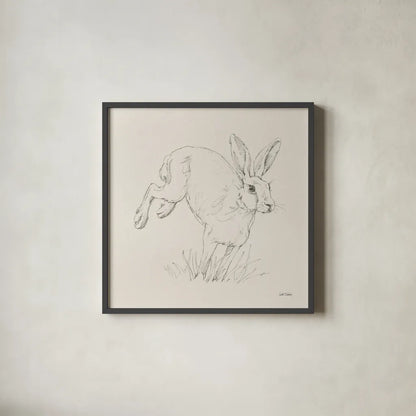 Graceful Rabbit I by Leslie Trimbach. Shown in a sleek black glass frame for a contemporary gallery look. Available as an archival giclee rolled canvas, fine art paper, or poster print. SKU 85186a.