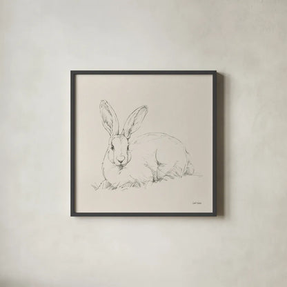 Graceful Rabbit II by Leslie Trimbach. Shown in a sleek black glass frame for a contemporary gallery look. Available as an archival giclee rolled canvas, fine art paper, or poster print. SKU 85187a.