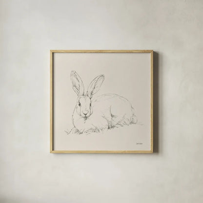 Graceful Rabbit II by Leslie Trimbach. Shown in a natural wood glass frame for a timeless modern aesthetic. Available as an archival giclee rolled canvas, fine art paper, or poster print. SKU 85187a.