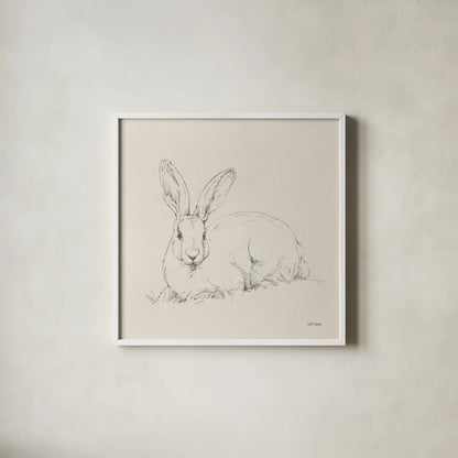 Graceful Rabbit II by Leslie Trimbach. Shown in a crisp white glass frame for a clean and minimalist style. Available as an archival giclee rolled canvas, fine art paper, or poster print. SKU 85187a.