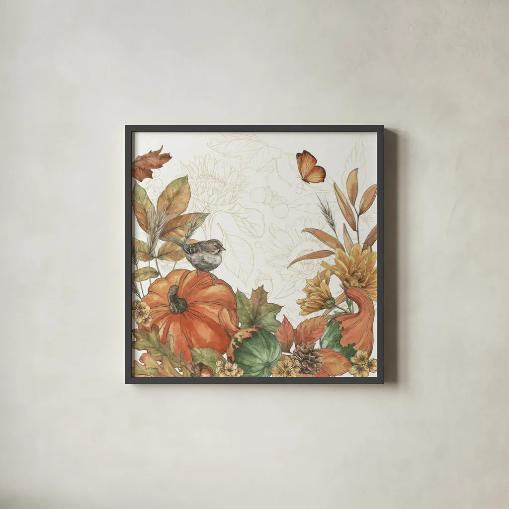 Harvest Home II by Leslie Trimbach. Shown in a sleek black glass frame for a contemporary gallery look. Available as an archival giclee rolled canvas, fine art paper, or poster print. SKU 101356a.