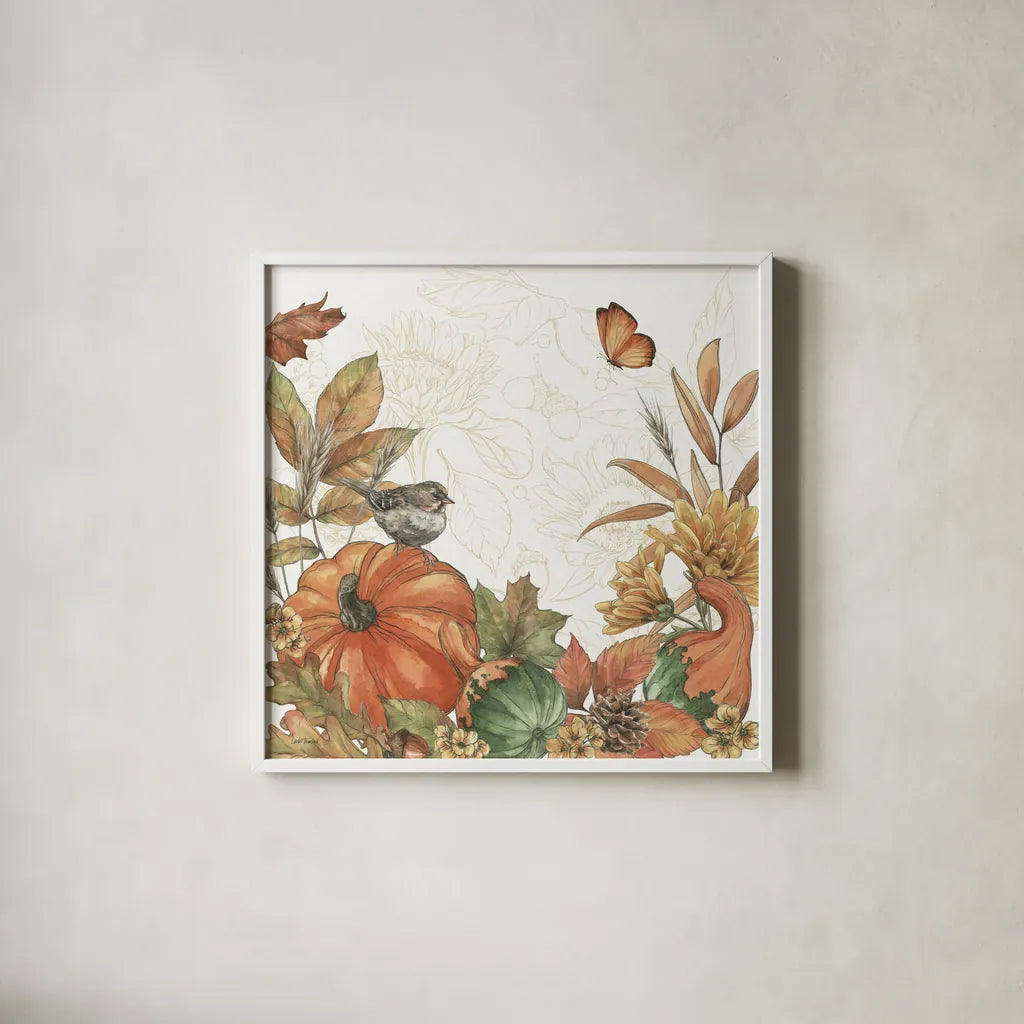 Harvest Home II by Leslie Trimbach. Shown in a crisp white glass frame for a clean and minimalist style. Available as an archival giclee rolled canvas, fine art paper, or poster print. SKU 101356a.