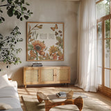 Harvest Home IV by Leslie Trimbach. Shown in a natural wood frame in a cozy modern living room. Available as an archival giclee rolled canvas, fine art paper, or poster print. SKU 101358a.