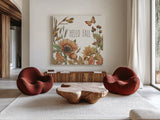 Harvest Home IV by Leslie Trimbach. Shown as extra-large giant wall art in a modern living room. Available as an archival giclee rolled canvas, fine art paper, or poster print. SKU 101358a.