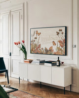 Harvest Home VI by Leslie Trimbach. shown as a framed stretched canvas in a living room above a console. Available as a archival giclee rolled canvas, fine art paper, or poster print. SKU 101360i.