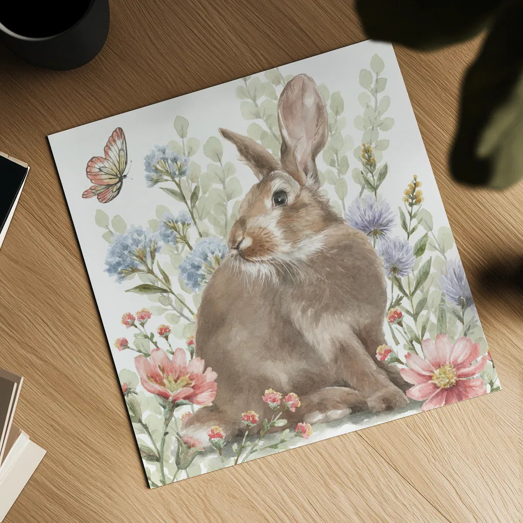 Hop Into Spring II by Leslie Trimbach. Shown as a detailed flat fine art print, highlighting archival giclee quality. Available as an archival giclee rolled canvas, fine art paper, or poster print. SKU 98307a.