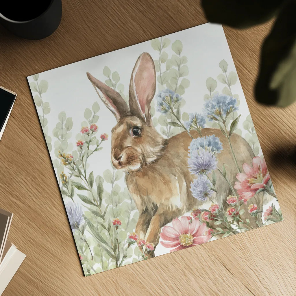 Hop Into Spring III by Leslie Trimbach. Shown as a detailed flat fine art print, highlighting archival giclee quality. Available as an archival giclee rolled canvas, fine art paper, or poster print. SKU 98308a.