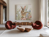 Hop Into Spring III by Leslie Trimbach. Shown as extra-large giant wall art in a modern living room. Available as an archival giclee rolled canvas, fine art paper, or poster print. SKU 98308a.