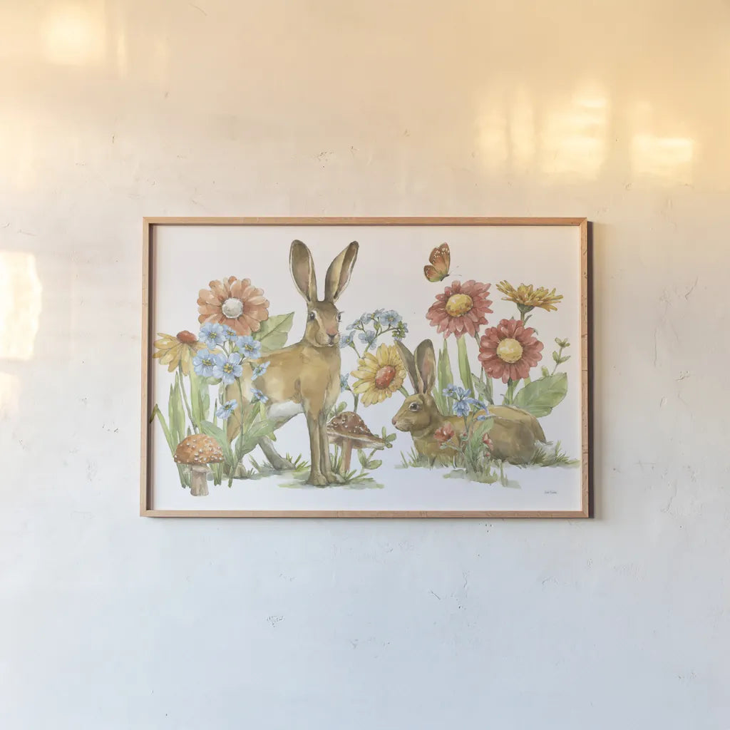 In The Garden I by Leslie Trimbach. shown as a paper print in a natural frame. Available as a archival giclee rolled canvas, fine art paper, or poster print. SKU 85681i.