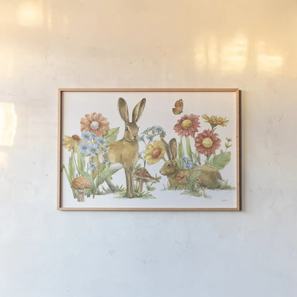 In The Garden I by Leslie Trimbach. shown as a paper print in a natural frame. Available as a archival giclee rolled canvas, fine art paper, or poster print. SKU 85681i.