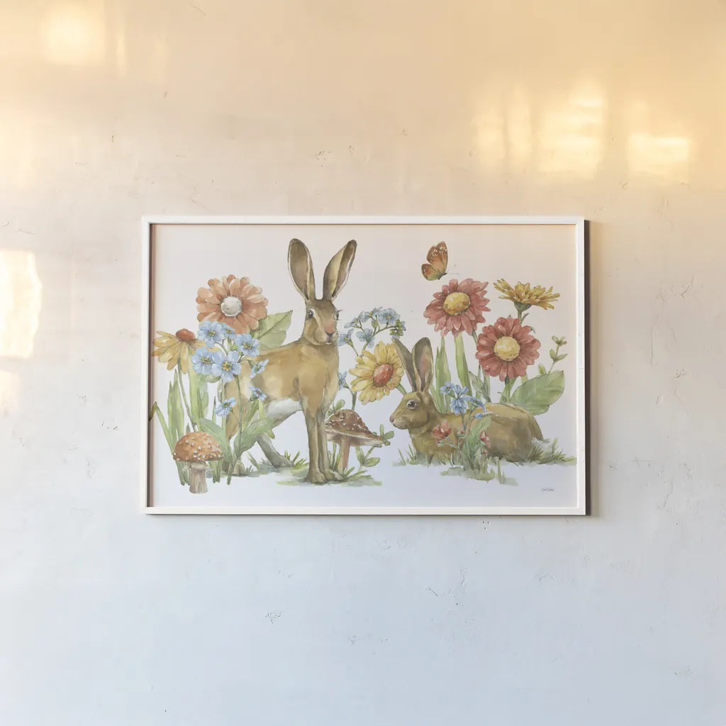 In The Garden I by Leslie Trimbach. shown as a paper print in a white frame. Available as a archival giclee rolled canvas, fine art paper, or poster print. SKU 85681i.