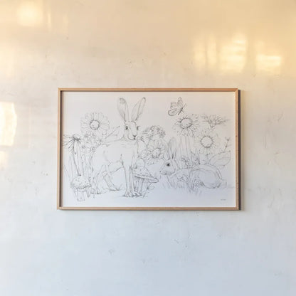 In The Garden I Sketch by Leslie Trimbach. shown as a paper print in a natural frame. Available as a archival giclee rolled canvas, fine art paper, or poster print. SKU 85686i.