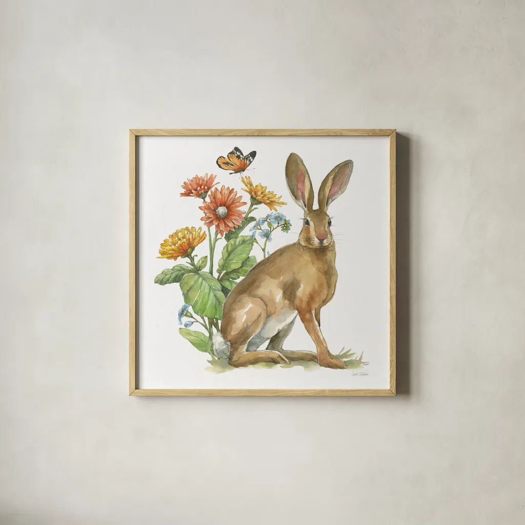 In The Garden II by Leslie Trimbach. Shown in a natural wood glass frame for a timeless modern aesthetic. Available as an archival giclee rolled canvas, fine art paper, or poster print. SKU 85682a.