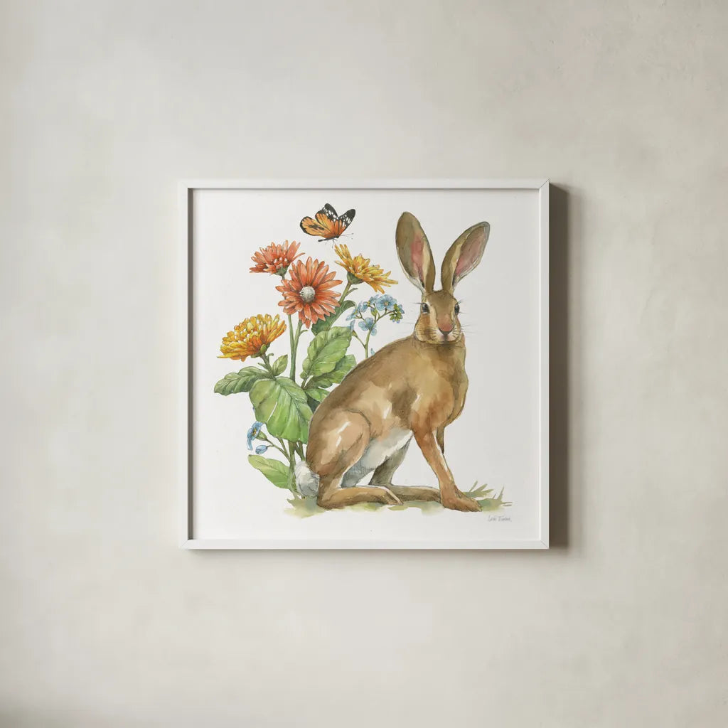 In The Garden II by Leslie Trimbach. Shown in a crisp white glass frame for a clean and minimalist style. Available as an archival giclee rolled canvas, fine art paper, or poster print. SKU 85682a.