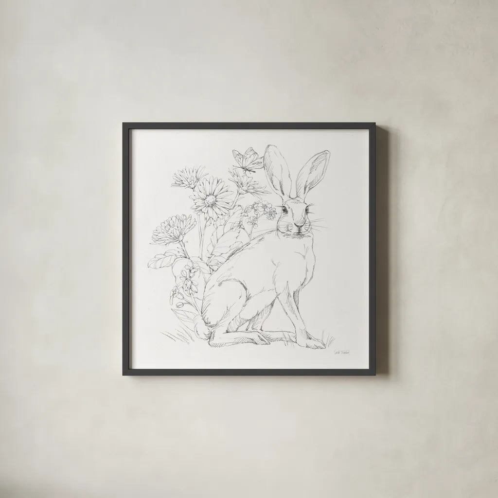 In The Garden II Sketch by Leslie Trimbach. Shown in a sleek black glass frame for a contemporary gallery look. Available as an archival giclee rolled canvas, fine art paper, or poster print. SKU 85687a.