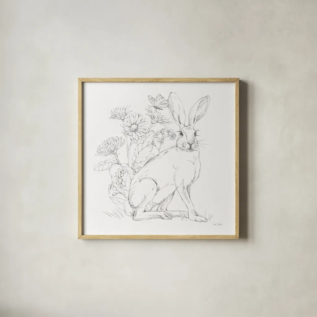 In The Garden II Sketch by Leslie Trimbach. Shown in a natural wood glass frame for a timeless modern aesthetic. Available as an archival giclee rolled canvas, fine art paper, or poster print. SKU 85687a.