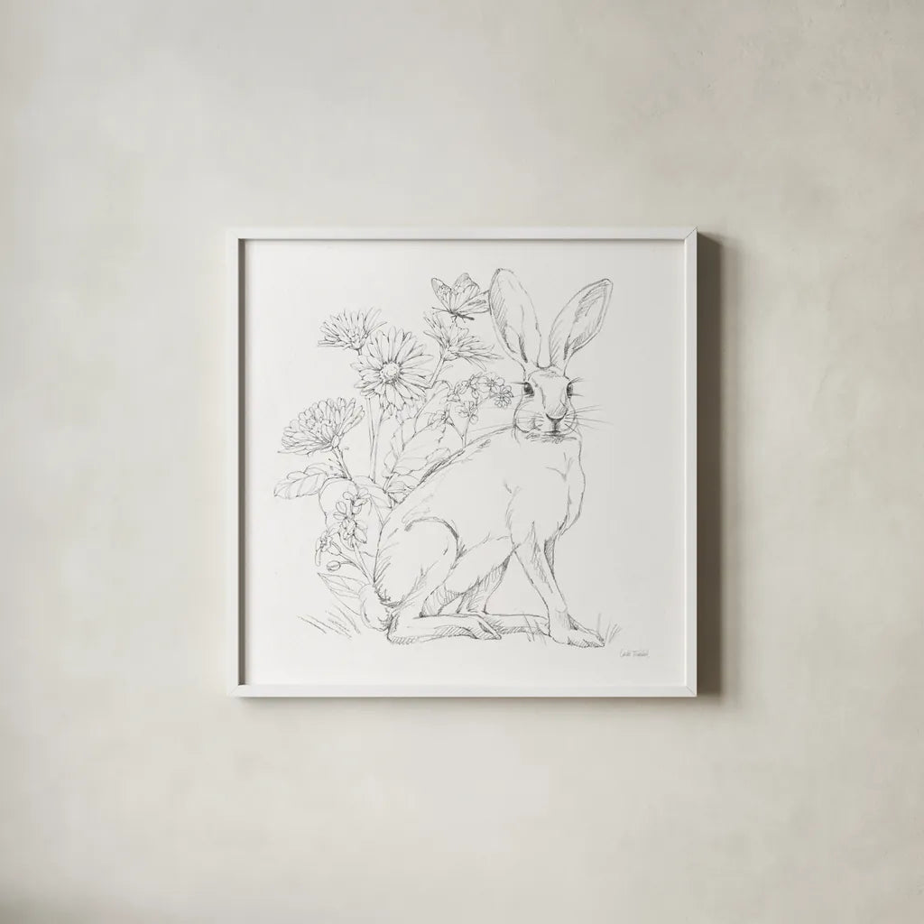 In The Garden II Sketch by Leslie Trimbach. Shown in a crisp white glass frame for a clean and minimalist style. Available as an archival giclee rolled canvas, fine art paper, or poster print. SKU 85687a.