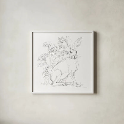 In The Garden II Sketch by Leslie Trimbach. Shown in a crisp white glass frame for a clean and minimalist style. Available as an archival giclee rolled canvas, fine art paper, or poster print. SKU 85687a.