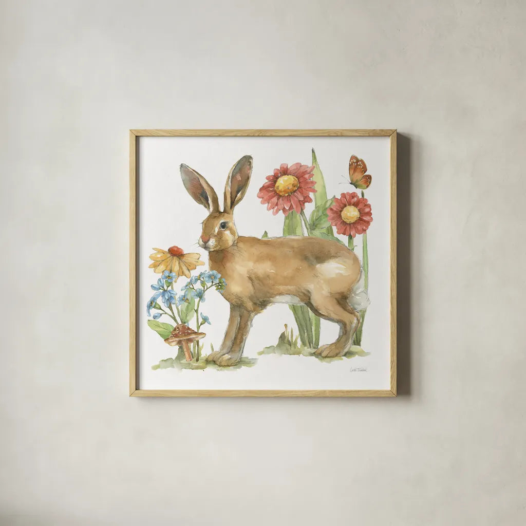 In The Garden III by Leslie Trimbach. Shown in a natural wood glass frame for a timeless modern aesthetic. Available as an archival giclee rolled canvas, fine art paper, or poster print. SKU 85683a.