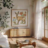 In The Garden III by Leslie Trimbach. Shown in a natural wood frame in a cozy modern living room. Available as an archival giclee rolled canvas, fine art paper, or poster print. SKU 85683a.