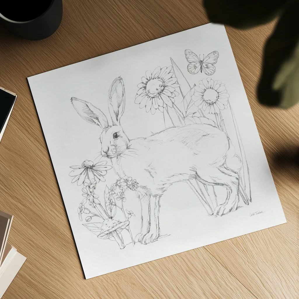 In The Garden III Sketch by Leslie Trimbach. Shown as a detailed flat fine art print, highlighting archival giclee quality. Available as an archival giclee rolled canvas, fine art paper, or poster print. SKU 85688a.