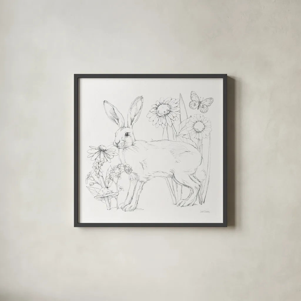 In The Garden III Sketch by Leslie Trimbach. Shown in a sleek black glass frame for a contemporary gallery look. Available as an archival giclee rolled canvas, fine art paper, or poster print. SKU 85688a.