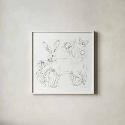 In The Garden III Sketch by Leslie Trimbach. Shown in a crisp white glass frame for a clean and minimalist style. Available as an archival giclee rolled canvas, fine art paper, or poster print. SKU 85688a.
