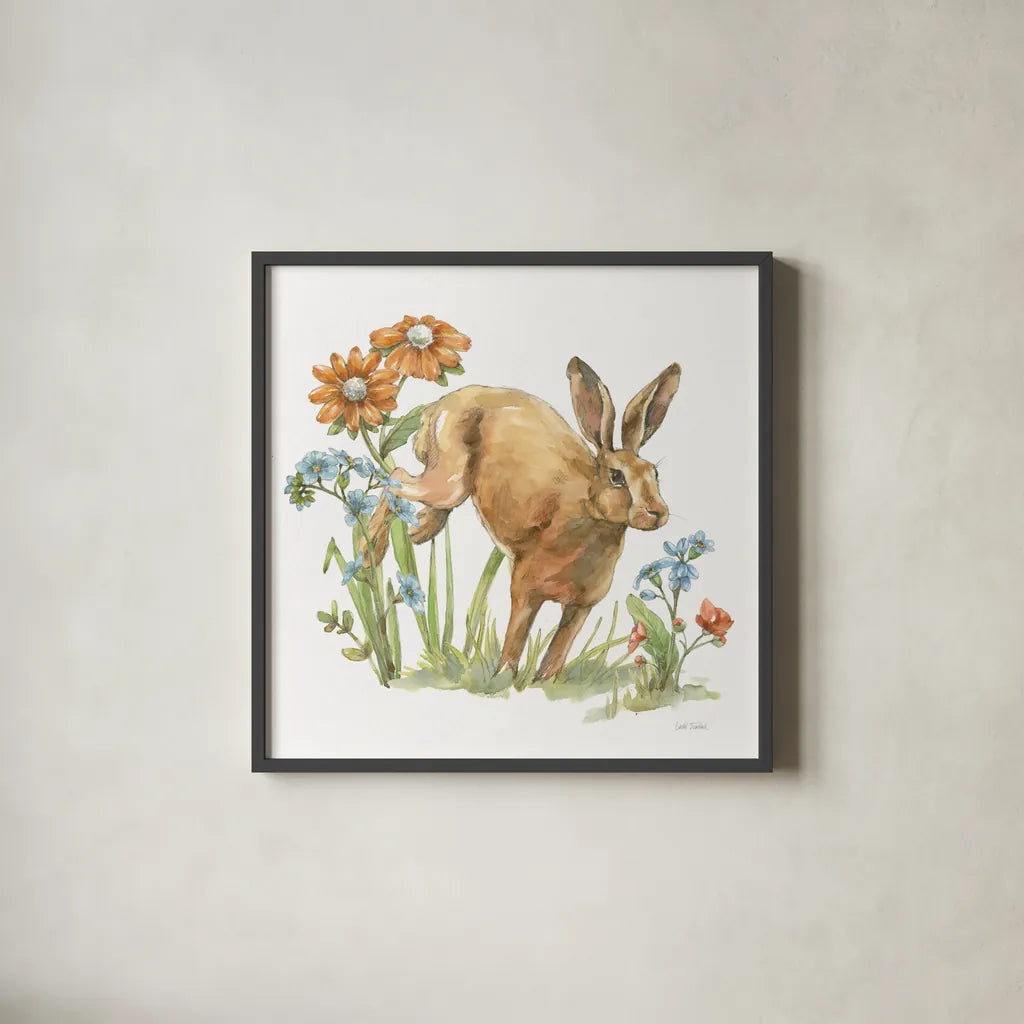 In The Garden IV by Leslie Trimbach. Shown in a sleek black glass frame for a contemporary gallery look. Available as an archival giclee rolled canvas, fine art paper, or poster print. SKU 85684a.