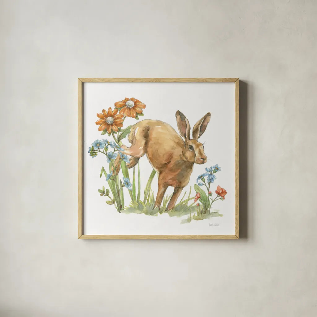 In The Garden IV by Leslie Trimbach. Shown in a natural wood glass frame for a timeless modern aesthetic. Available as an archival giclee rolled canvas, fine art paper, or poster print. SKU 85684a.