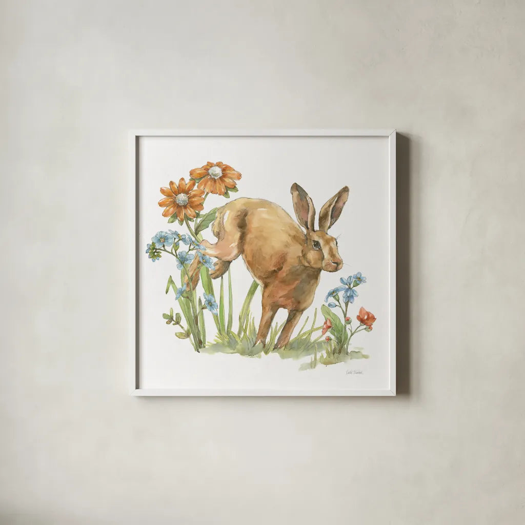 In The Garden IV by Leslie Trimbach. Shown in a crisp white glass frame for a clean and minimalist style. Available as an archival giclee rolled canvas, fine art paper, or poster print. SKU 85684a.