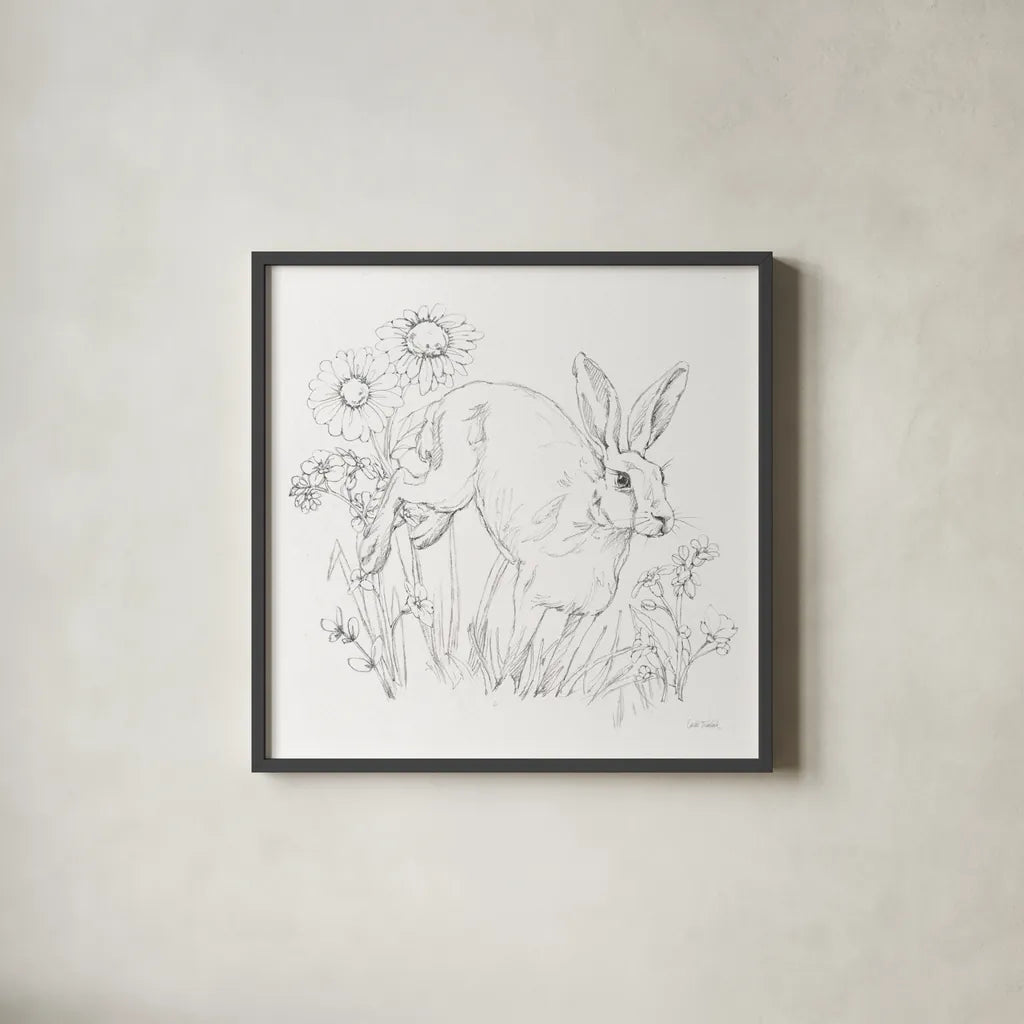 In The Garden IV Sketch by Leslie Trimbach. Shown in a sleek black glass frame for a contemporary gallery look. Available as an archival giclee rolled canvas, fine art paper, or poster print. SKU 85689a.