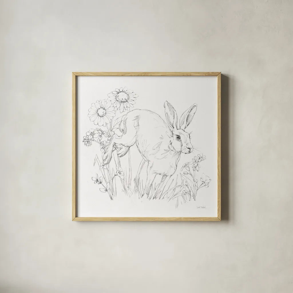 In The Garden IV Sketch by Leslie Trimbach. Shown in a natural wood glass frame for a timeless modern aesthetic. Available as an archival giclee rolled canvas, fine art paper, or poster print. SKU 85689a.