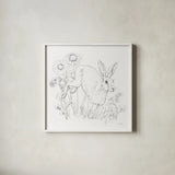 In The Garden IV Sketch by Leslie Trimbach. Shown in a crisp white glass frame for a clean and minimalist style. Available as an archival giclee rolled canvas, fine art paper, or poster print. SKU 85689a.