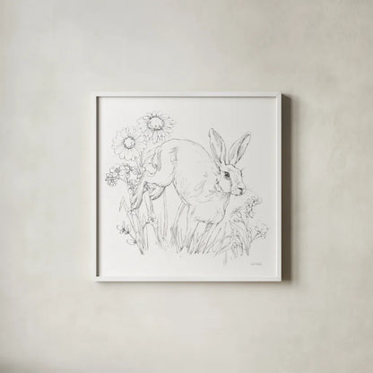 In The Garden IV Sketch by Leslie Trimbach. Shown in a crisp white glass frame for a clean and minimalist style. Available as an archival giclee rolled canvas, fine art paper, or poster print. SKU 85689a.