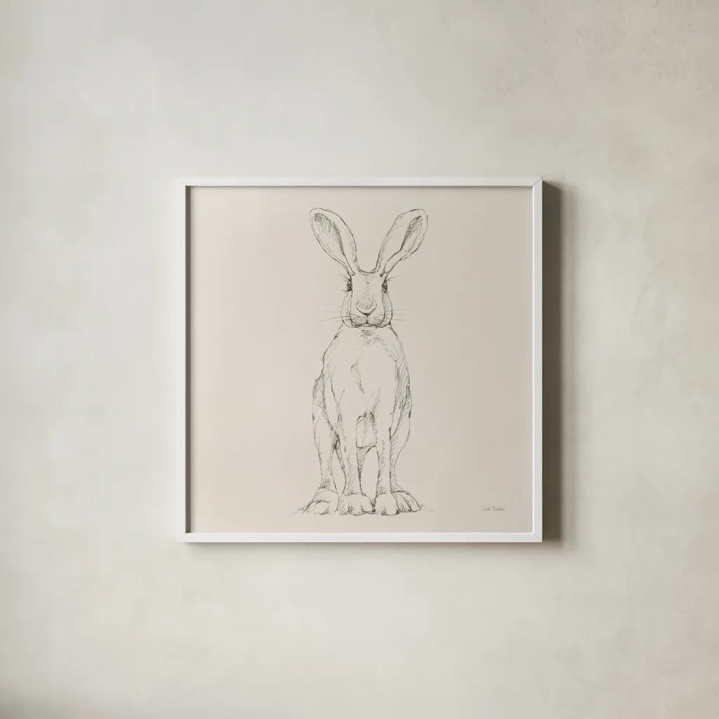 In The Garden V No Flowers Cream by Leslie Trimbach. Shown in a crisp white glass frame for a clean and minimalist style. Available as an archival giclee rolled canvas, fine art paper, or poster print. SKU 85500a.