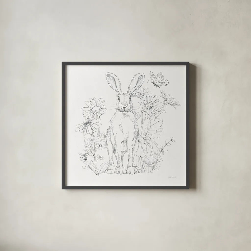 In The Garden V Sketch by Leslie Trimbach. Shown in a sleek black glass frame for a contemporary gallery look. Available as an archival giclee rolled canvas, fine art paper, or poster print. SKU 85690a.