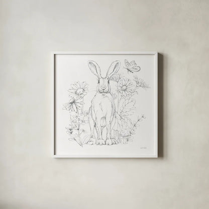 In The Garden V Sketch by Leslie Trimbach. Shown in a crisp white glass frame for a clean and minimalist style. Available as an archival giclee rolled canvas, fine art paper, or poster print. SKU 85690a.