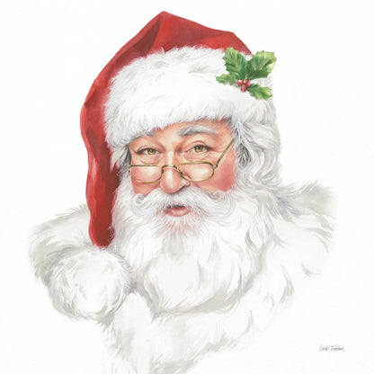 Jolly Santa by Leslie Trimbach. SKU 89229a. Archival Giclee Fine art print for wall decor.