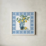 Le Citron V by Leslie Trimbach. Shown in a crisp white glass frame for a clean and minimalist style. Available as an archival giclee rolled canvas, fine art paper, or poster print. SKU 99266a.