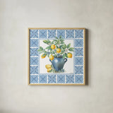 Le Citron VI by Leslie Trimbach. Shown in a natural wood glass frame for a timeless modern aesthetic. Available as an archival giclee rolled canvas, fine art paper, or poster print. SKU 99267a.