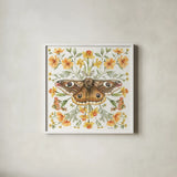 Moth Art I by Leslie Trimbach. Shown in a crisp white glass frame for a clean and minimalist style. Available as an archival giclee rolled canvas, fine art paper, or poster print. SKU 101189a.