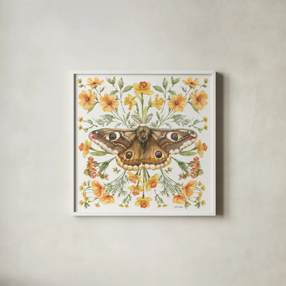 Moth Art I by Leslie Trimbach. Shown in a crisp white glass frame for a clean and minimalist style. Available as an archival giclee rolled canvas, fine art paper, or poster print. SKU 101189a.