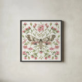 Moth Art II by Leslie Trimbach. Shown in a sleek black glass frame for a contemporary gallery look. Available as an archival giclee rolled canvas, fine art paper, or poster print. SKU 101190a.