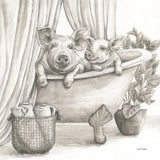 Pigs in a Tub Sepia by Leslie Trimbach. SKU 89900a. Archival Giclee Fine art print for wall decor.