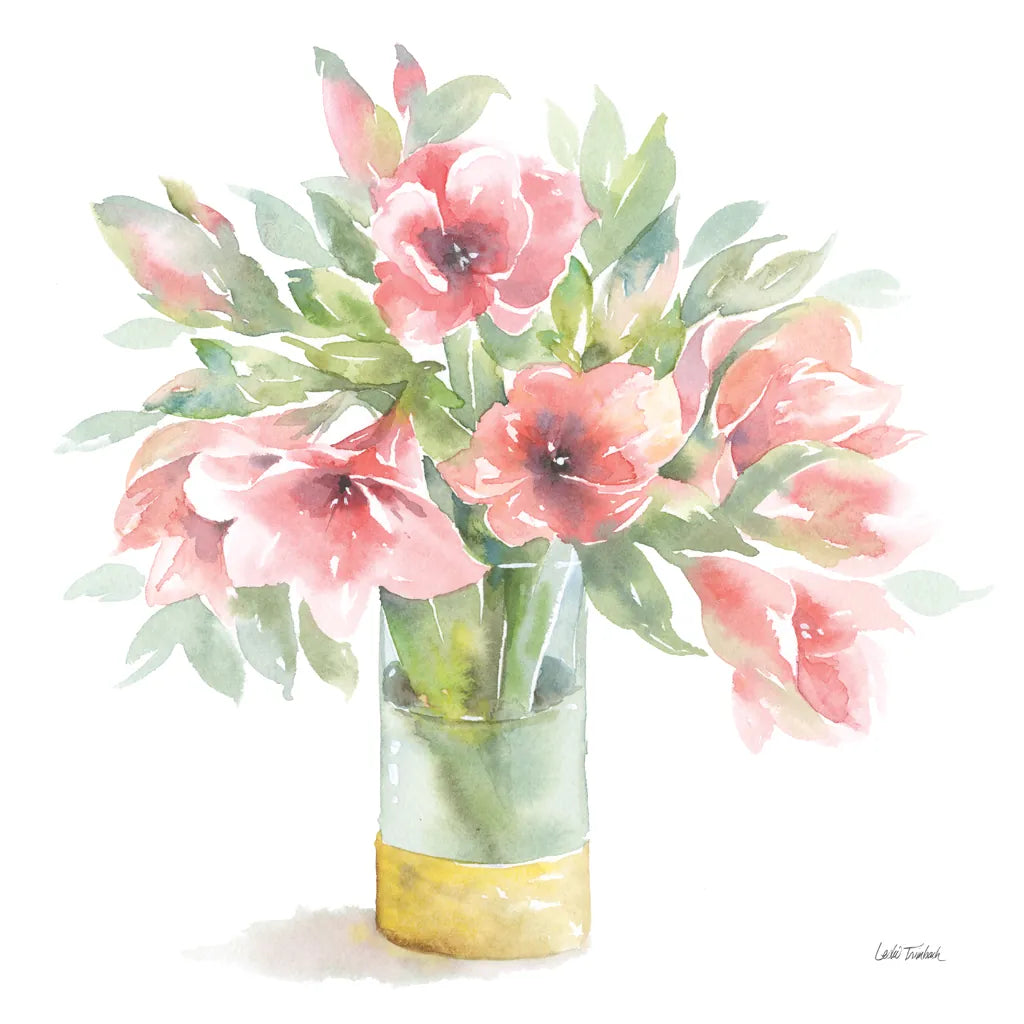 Pink Amaryllis by Leslie Trimbach. SKU 83193a. Archival Giclee Fine art print for wall decor.