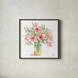 Pink Amaryllis by Leslie Trimbach. Shown in a sleek black glass frame for a contemporary gallery look. Available as an archival giclee rolled canvas, fine art paper, or poster print. SKU 83193a.